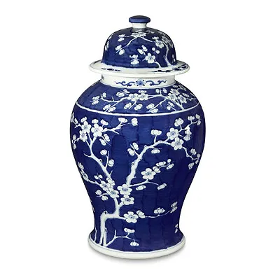 $299.99 • Buy Blue & White Large Porcelain Cherry Blossom Motif Temple Jar Ginger Jar 21  Tall