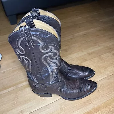 Tony Lama Mens Teju Lizard 8536 Brown Black Western Leather Cowboy Boots 11.5E • $69.99