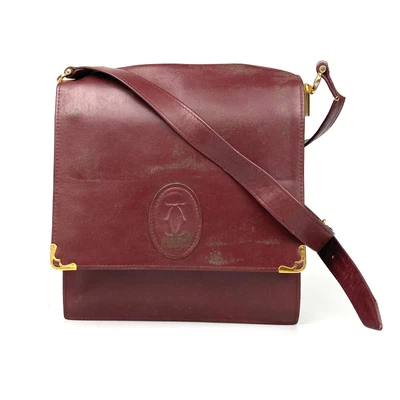 $0.99 • Buy Cartier Bag Shoulder Bag Must LINE Dark Red Red Authentic