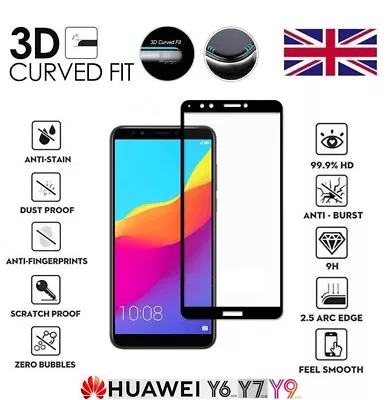 For Huawei Y9 Y7 Y6 (2018) Genuine Full 3D Tempered Glass 9H Screen Protector • £3.45