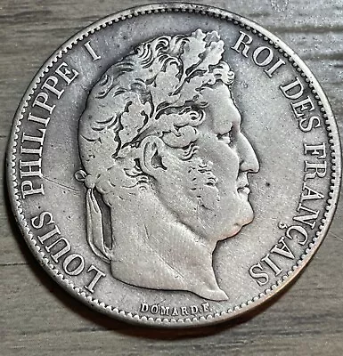 Coin France Louis-Philippe 5 Francs 1844 Bordeaux VF Silver • £45.27