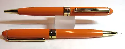 Set Of 2 Terzetti Executive Heavy Metal Brass Ballpoint Pen-orange+pouch-new '23 • $8.09