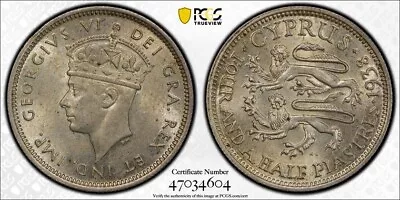 Cyprus 4 1/2 Piastres 1938 PCGS MS62 • $109