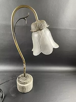 Vintage Parlor Table Lamp~ Marble Base 16” Tall Glass Tulip Shade Brass Accents • $28.99