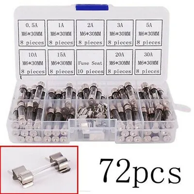 $10.99 • Buy 72pcs 0.5A - 30A 30mm Assorted Fast Quick Blow Glass Tube Fuse Fuses Set Kit