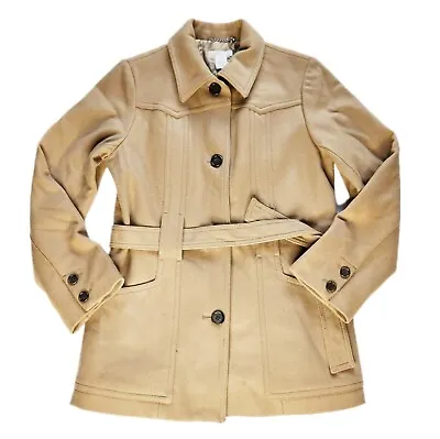 J Crew Wool Blend Stadium Cloth Beige Medium Pea Coat Winter Thinsulate  • $44.99