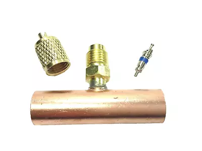 Copper Access Tee 1/2  ODS X 1/4  Flare Scrader Valve & Wrench Cap HVAC CBT12 • $15