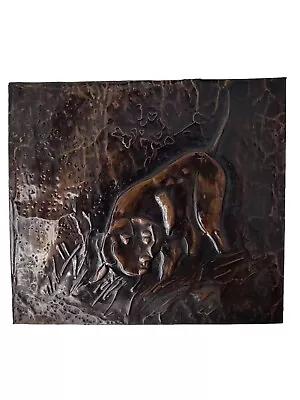 Hunting Dog Pointer Embossed Hammered Metal Art Patina  • $15