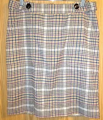 Merona Skirt Brown Tan Plaid Size 12 Zipper Pockets Buttons Lining 6% Wool Midi • £19.18