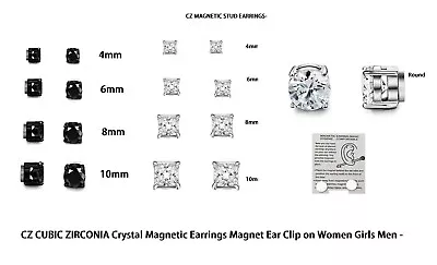 Men Boys CZ Crystal Magnetic Earrings Non Piercing Fake Clip On Magnet Ear Studs • $7.41