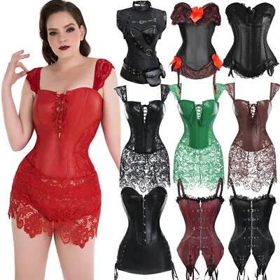 Sexy Bustier Overbust Corset Lace Up Women Boned Top Steampunk Basque Lingerie • £8.79