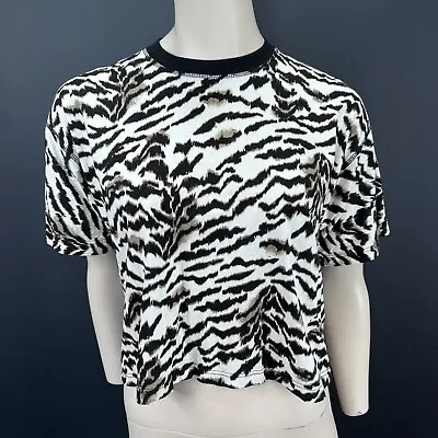 £12.11 • Buy Topshop Crop Top XS S White Black Brown Animal Print Crew Tee Short Sleeve