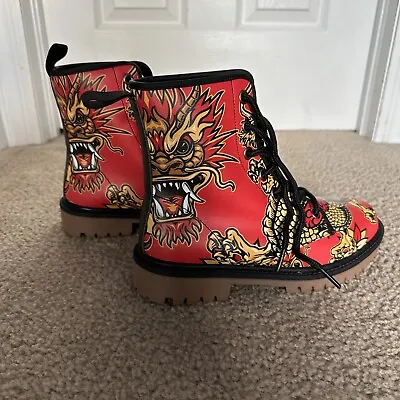 Vegan Leather Boots Dragon Print • $80