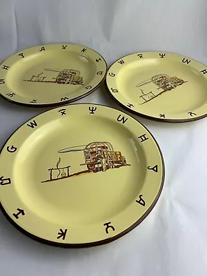 MONTERREY WESTERN WARE Chuckwagon Cowboy Enamelware Set Of 3 Plates Dinnerware • $68.90