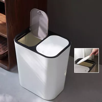 £10.95 • Buy Press Lidded Double Recycling Bin 2 Section Compartment Kitchen Rubbish Dustbin