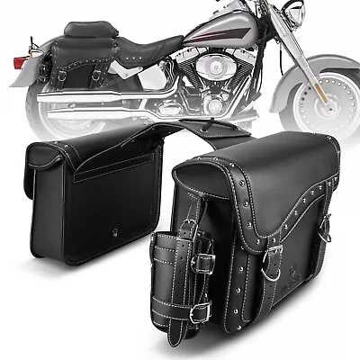 Motorcycle Saddle Bags Leather Luggage For Harley Sportster XL883 XL1200 Dyna • $89.99