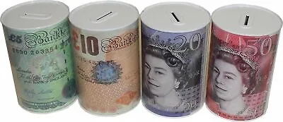 Money Box Tin £5 £10 £20 £50 Pound Note Design Kids Saving Cash PIggy Bank Box N • £8.39