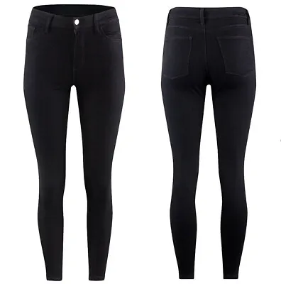 Black Womens Ladies Skinny Stretch Slim Denim Jeans Mid Waisted Jeggings Trouser • £9.99