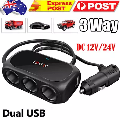 3 Way Multi Car Cigarette Lighter Socket Splitter Dual USB Charger-Power Adapter • $12.99