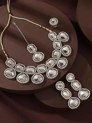 Indian Bollywood Gold FN AD CZ Kundan Choker Necklace Wedding Jewelry Set A2 • $26.64