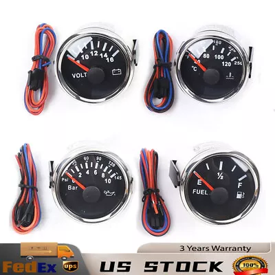 4 Gauge Set 52mm For Truck Boat Fuel Level Gauge Water Temp Volt Oil Pressure • $39.90