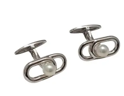 Mikimoto Pearl Silver Cufflinks Silver Color Box Included Men's Accessories Suit • $169