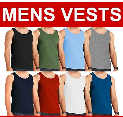 Pack Of 12 Mens Vest Tops 100% Cotton Plain Classic Vests Training Gym Tank Top • £23.98