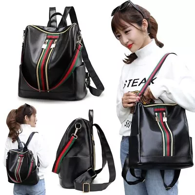 Zipper Ladies Backpack PU Cloth High Quality Tassel School Bag Shoulder Bag • £5.99