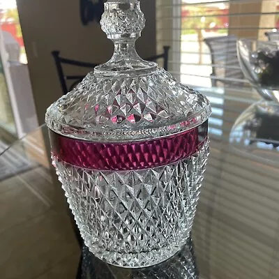 Vintage Indiana Glass Diamond Point Ruby Flash Ice Bucket With Lid • $29.99