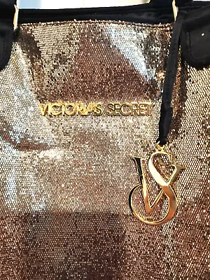 Victorias Secret Gold Glitter Black Tote & Makeup Bag New READ Holiday Gift • $37.95