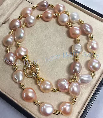 Elegant Genuine Natural South Sea Baroque Pink Purple Pearl Necklace 14-36'' • $8.89