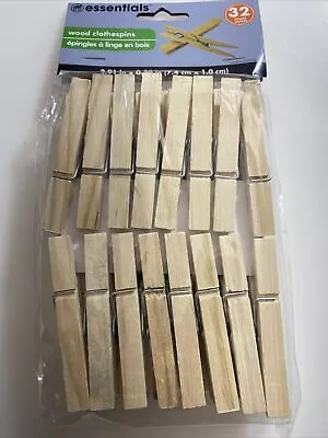 Wood Clothespins Wooden Laundry Clothes Pins Large Springs 32 Pieces Atq • $6.60
