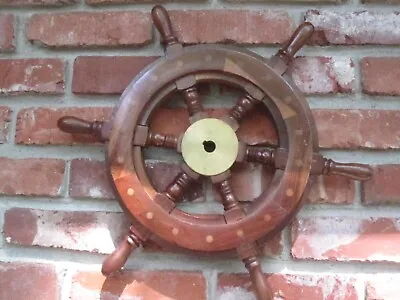 🌲 Nautical Maritime Ship Wheel Wood & Brass 18  St135 3pt8 • $39.99