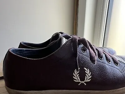 Mens Fred Perry UK 8 Burgundy Brown Leather Lace Up Shoes Logo Detail • £15