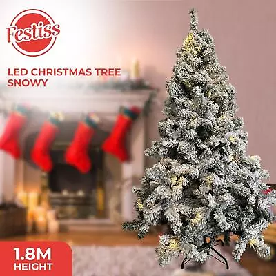 Festiss 1.8m Christmas Tree With 250 LED Lights Warm White With Flocked Snow • $181.95