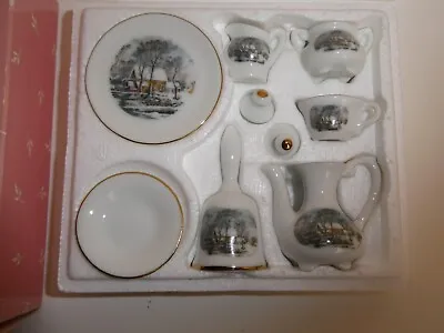 VTG AVON Small Treasures Mini Porcelain Tea Set Currier & Ives In Miniature 1977 • $14.99