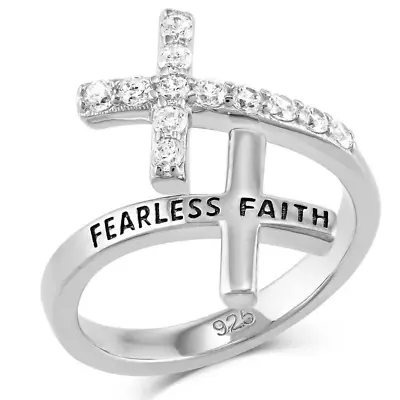 New! Montana Silversmiths 'FEARLESS FAITH' CRYSTAL CROSS RING Inspirational • $75