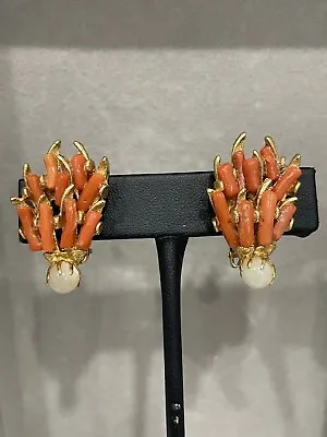 Vintage Coral Branch Clip Earrings Good Tone • $35