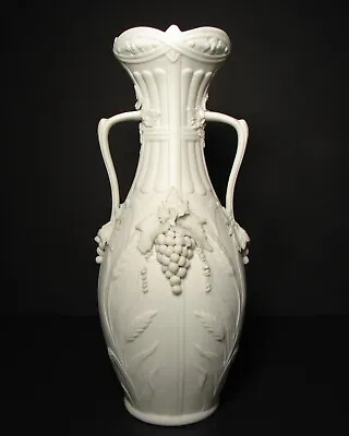 Antique Parian Ware Bisque Handled Amphora Vase Embossed Grapes Vines Leaves 11  • $135