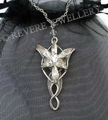 Premium Silver Arwen EVENSTAR Necklace Lord Of The Rings Pendant Hobbit LOTR Bag • £8.95