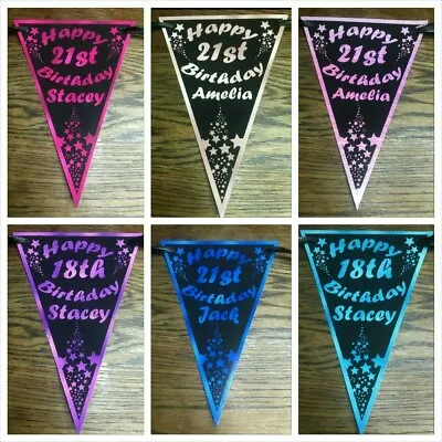 PERSONALISED BIRTHDAY BUNTING BANNER PARTY DECORATION 18th 21st 30th 40th 50 60 • £4.59