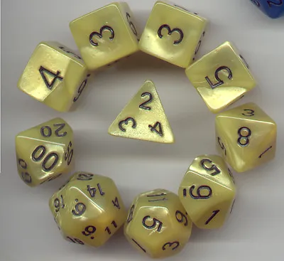 RPG Dice 10pc - Pearl Yellow - 1 @ D4 D8 D10 D12 D20 D00-10 & 4 D6 • $11.04