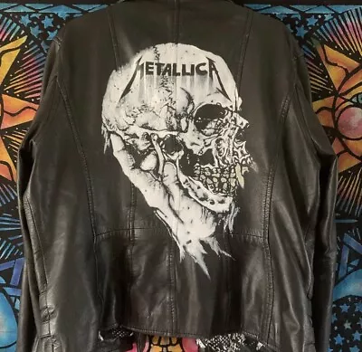 $247.62 • Buy Metallica Painted  Faux Leather Battle Biker Jacket Waistcoat Choose Size