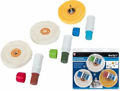 £12.69 • Buy BlueSpot 7pc Metal Cleaning Polishing Buffing Wheel And Compound Kit For Drill