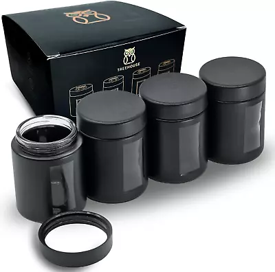 Stash Jar Smell Proof Container (4 Oz) Matte Black Viewing Jars For Herbs Spice • $28.47