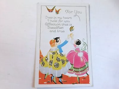 Love Affection Vintage Postcards  Embossed With 2 Girls A Guy And Butterflies • $5.99