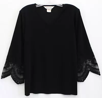 Exclusively Misook Acrylic Knit Embroidered Lace Sleeve V-Neck Blouse Top Sz M • $29.99