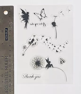 £6.99 • Buy Clear Rubber Stamp Girl Sparkle Wings Fly Butterfly Dandelion Magic Background