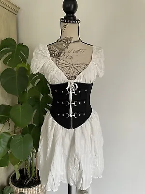 White Puff Sleeve Cutout Peasant Style Mini Dress M Cottagecore Fairy Goth • $15