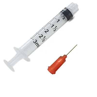 3cc 3ml INDUSTRIAL SYRINGES WITH 24 GA GAUGE BLUNT TIP NEEDLES 10 25 50 100 PC • $16.25